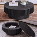 31.5'' Round Coffee Table with Storage, Modern Luxury Circle Drum Center Tables with Solid Wood Veneered, Accent Side Coffee Table for Living Room, Bedroom, Apartment-Black