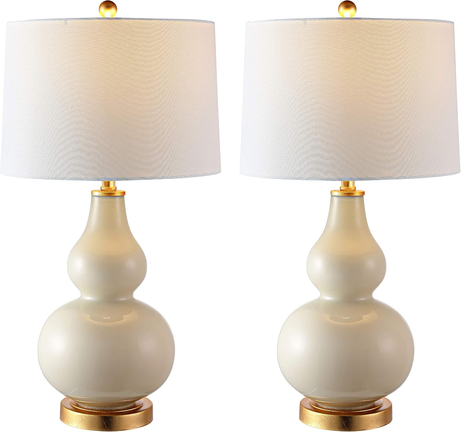 SAFAVIEH Lighting Collection – Karlen Set of 2 Cream & Gold Leaf Double Gourd Glass Table Lamps, Modern Contemporary Design, LED Bulbs Included (TBL4223A-SET2)