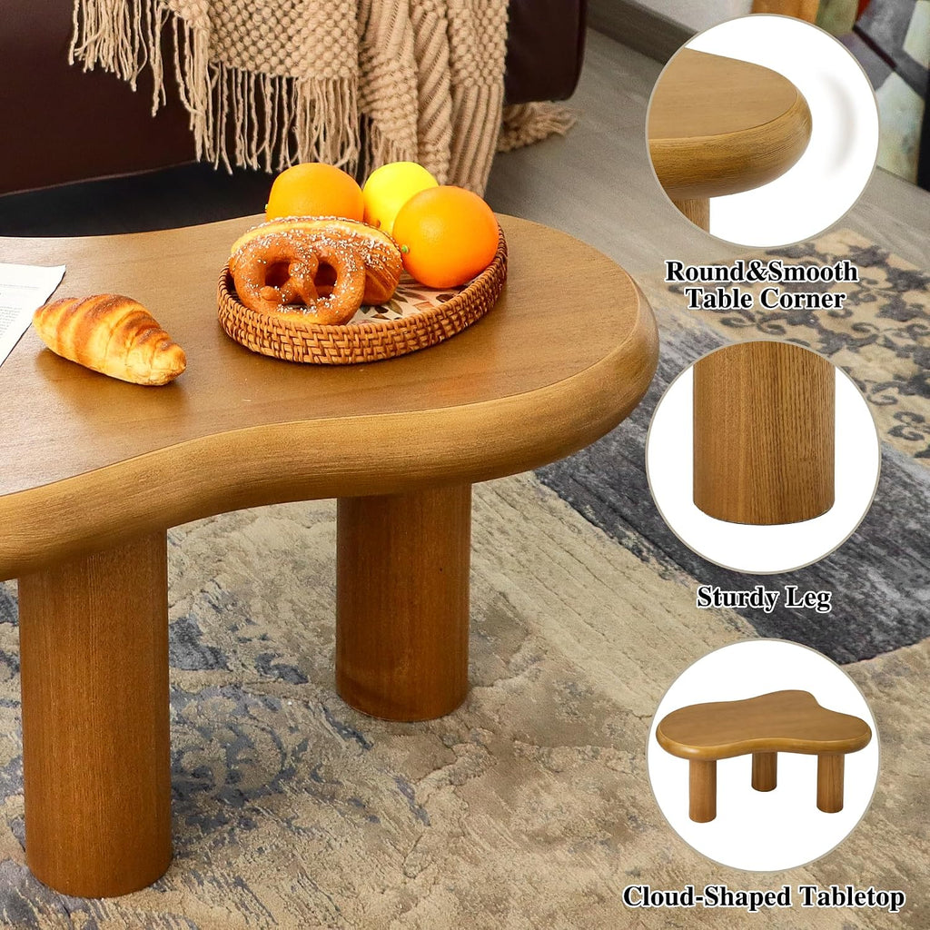 34'(L) Cloud Coffee Table, Modern Wood Coffee Table for Living Room, Accent Center Tables with 3 Legs, Small Tea Tables for Balcony, Patio, Bedroom, Wood