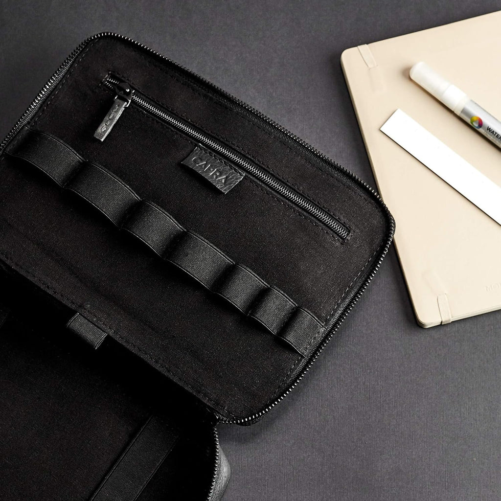 Capra Leather Travel Tech Organizer for Men, Black iPad Case, Electronics Cables Accessory Storage, Gadget Bag, Pouch Dopp Kit. Mens Gifts