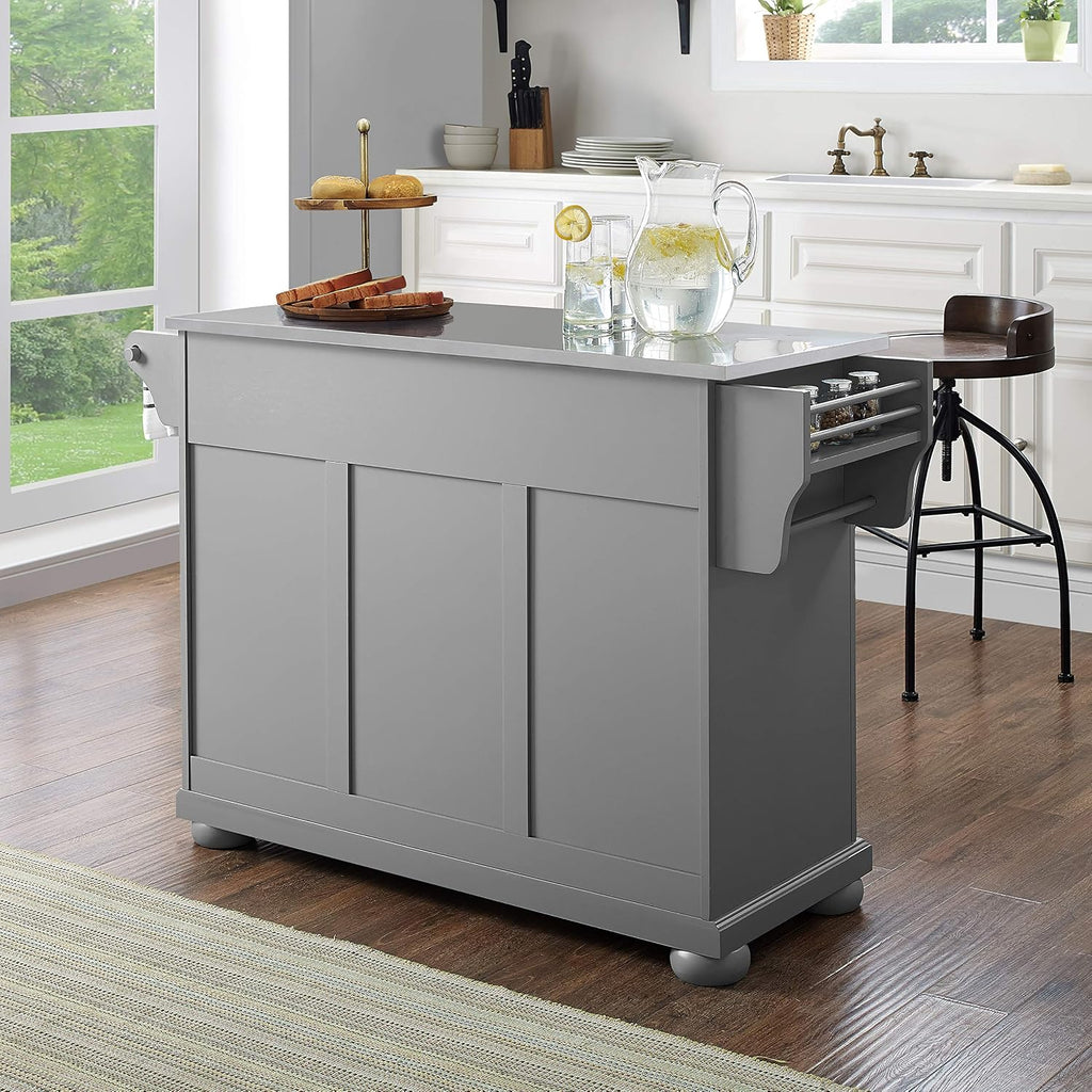 Crosley Furniture Alexandria Stainless Steel Top Rolling Kitchen Island Storage Cart, Microwave Stand, Gray