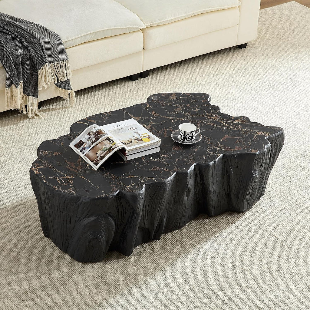 48.62' Coffee Table Modern Unique Shape Fiberglass Center Table for Living Room Apartment Office, No Need Assembly, Black Tree Root Texture Pattern
