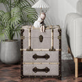 Aoikax Vintage Storage Chest with Buckle Hinged Top, Linen Accent End Side Table for Living Room, Office, Bedroom, Rectangle, Beige