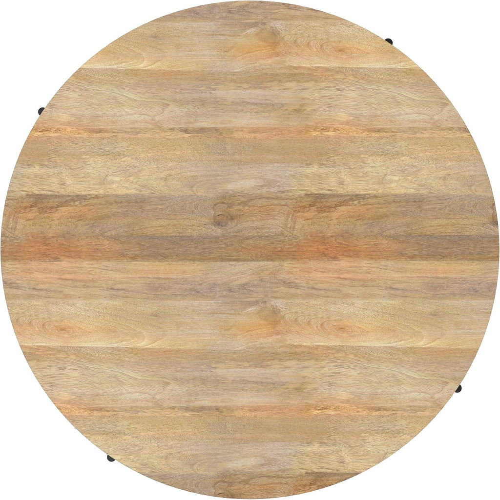 SIMPLIHOME Rayburn Drum Coffee Table - 38 inch Wide Solid Mango Wood Round Living Room Table in Natural, Modern Industrial Center Table for Family Room with Black Metal Legs and Large Surface
