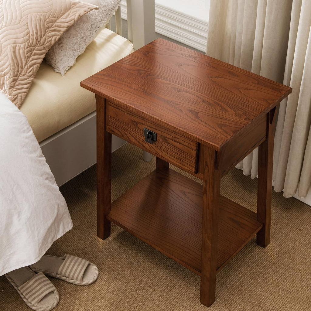 Leick Home Mission End Table, Solid Wood, 1 Storage Drawer, Bottom Display Shelf, Easy-Assembly, For Living Room/Bedroom, Russet, 16.0 in. L x 22.0 in. W x 28.0 in. H, 9066-RS