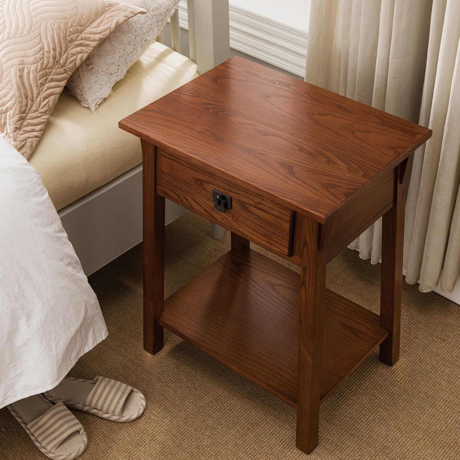 Leick Home Mission End Table, Solid Wood, 1 Storage Drawer, Bottom Display Shelf, Easy-Assembly, For Living Room/Bedroom, Russet, 16.0 in. L x 22.0 in. W x 28.0 in. H, 9066-RS