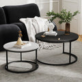 Otterease Nesting Tables Set of 2, 31.5' Round Coffee Table, Small Nesting Coffee Table with Adjustable Non-Slip Fee, Wood Grain Top Nesting Tables for Living Room, Bedroom (Wood Grain Black&White)