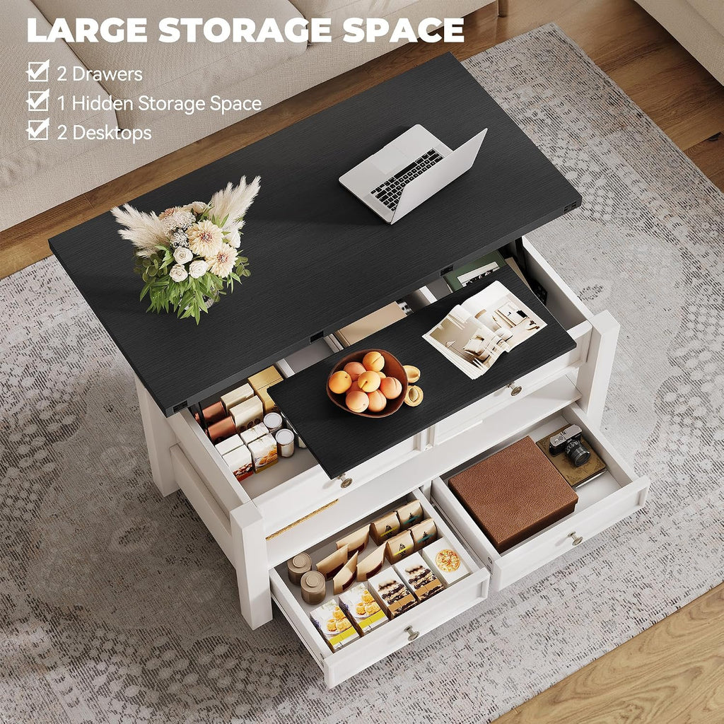 YITAHOME Coffee Table Lift Top, 4 in 1 Multi-Function Convertible Coffee Table with Drawers and Hidden Compartment, Converts to Dining Table for Living Room Home Office, Black Top