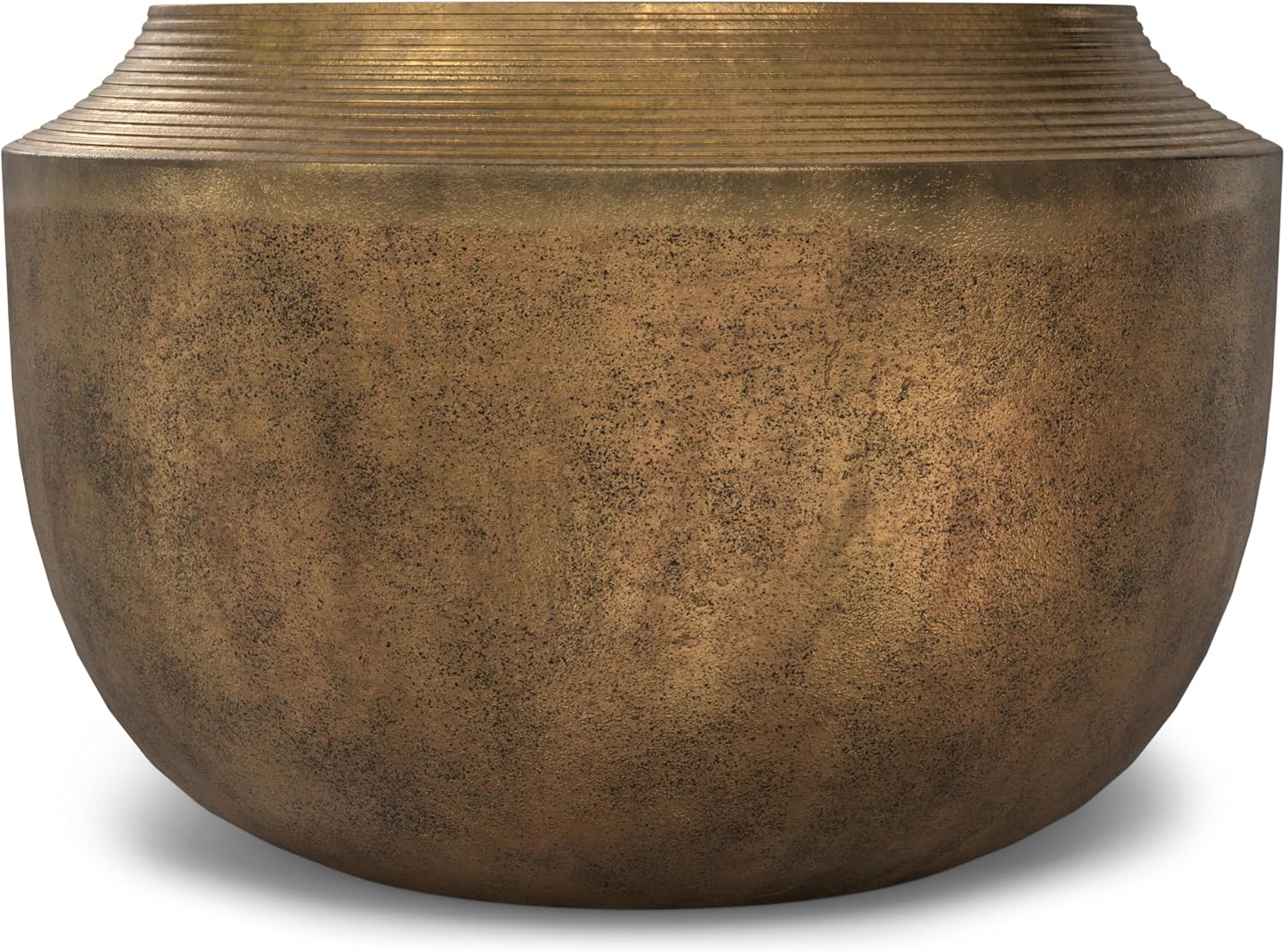 SIMPLIHOME Timmons Coffee Table - 21 inch Wide Cast Aluminum Round Living Room Table in Antique Brass, Industrial Center Table for Compact Spaces with Sculptural Base and Raised Tabletop, Assembled