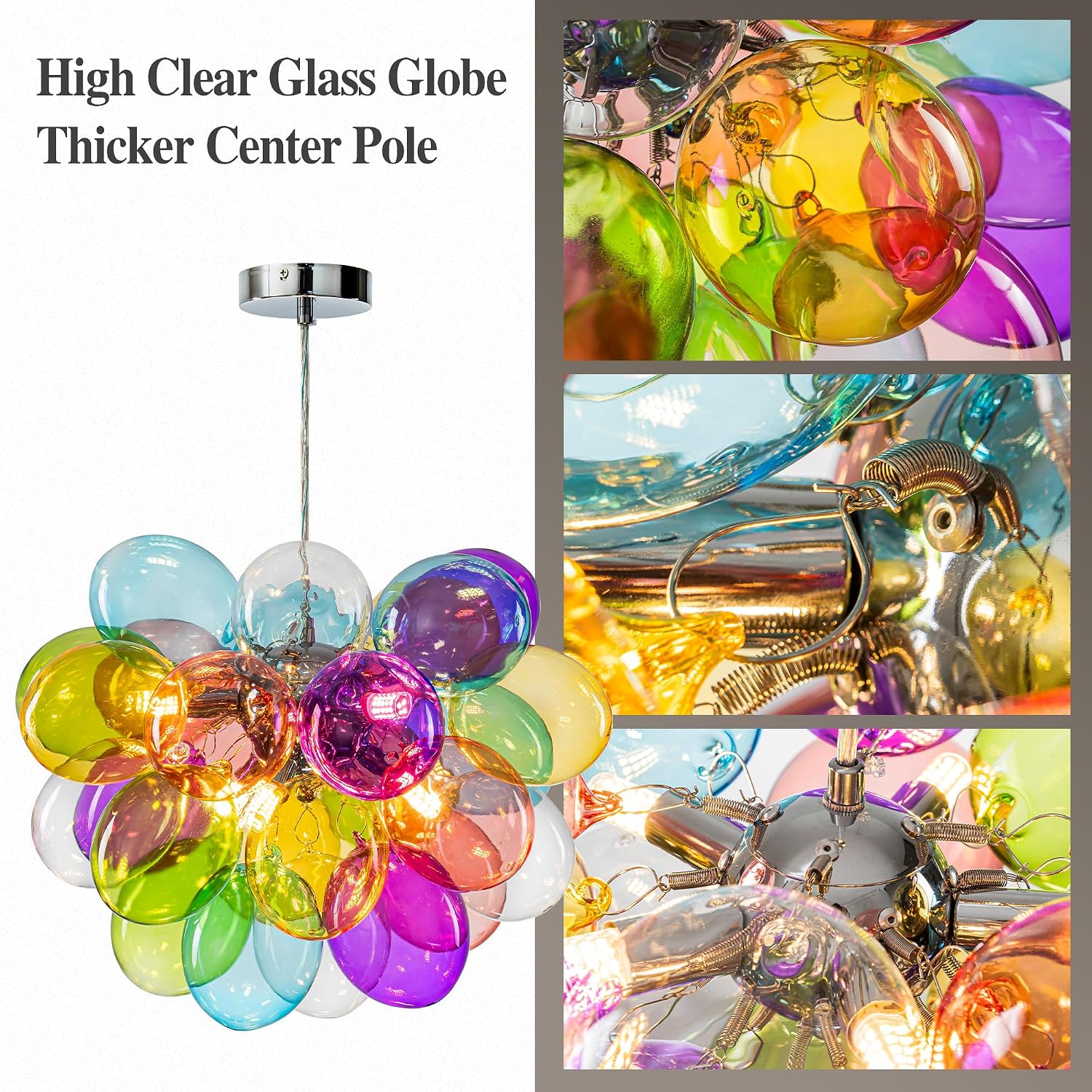 Semi Flush Mount Bubble Chandelier,Close to Ceiling Light Fixtures,16' Modern Bubble Balloon Glass Chandelier with Colorful Globe Glass Shades Pendant Light (Colorful Chandelier, 20 inch)