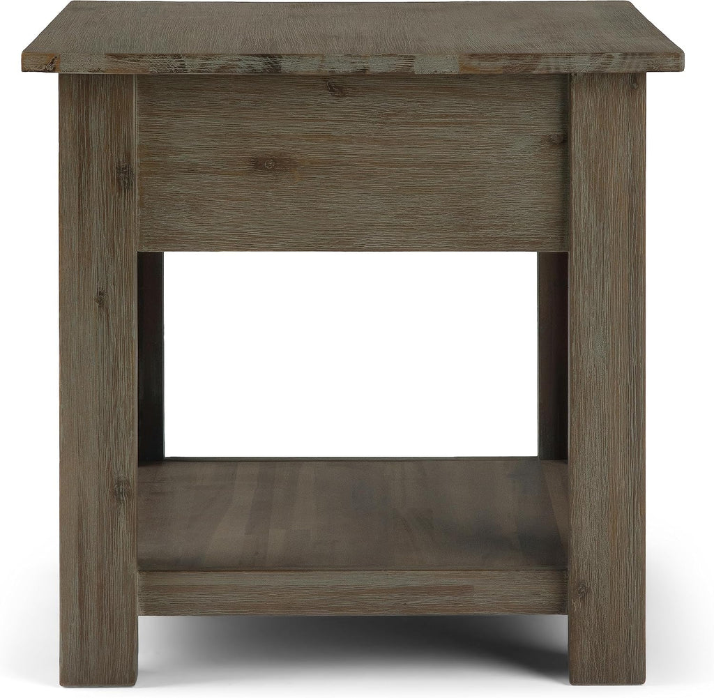 SIMPLIHOME Monroe End Table - 22 inch Wide Solid Acacia Wood Side Table in Distressed Grey, Rustic Contemporary Accent Table for Living Room or Bedroom with Drawer and Shelf