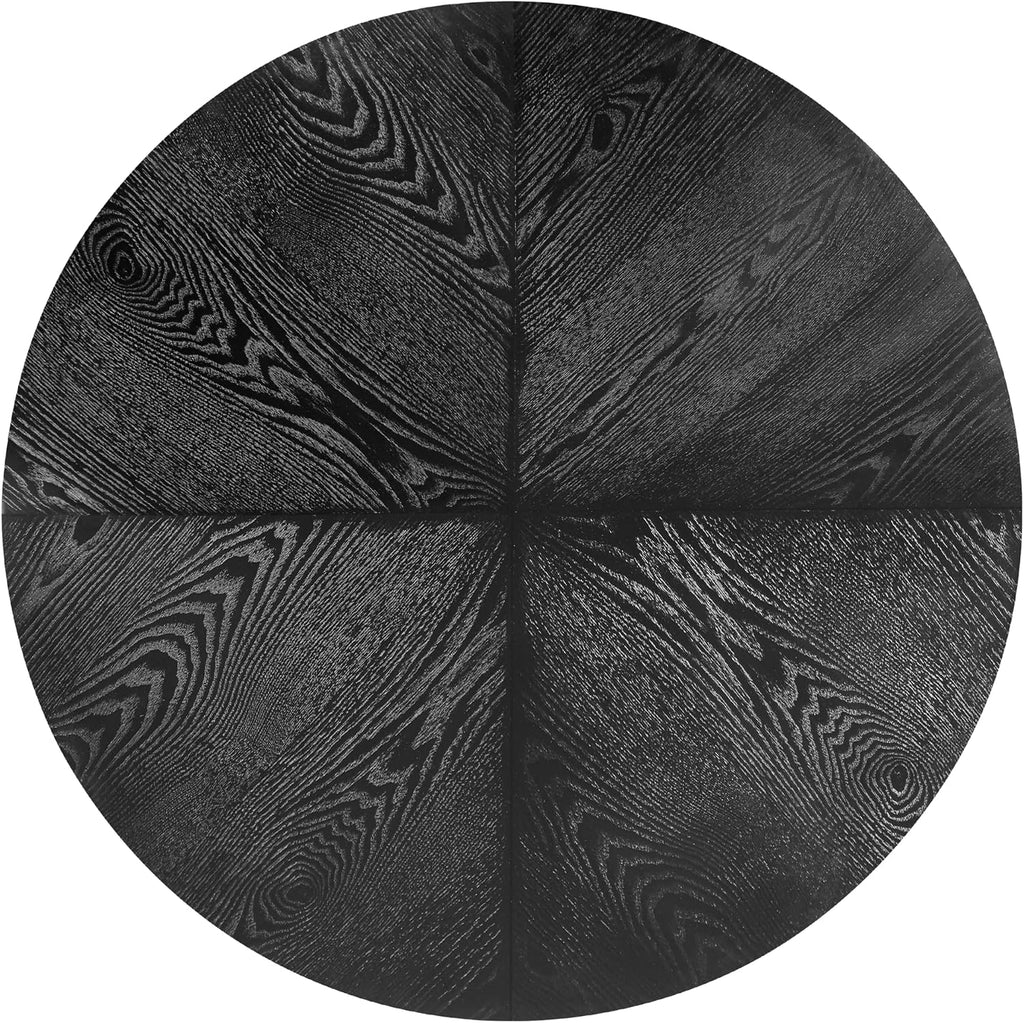 Modern Round Coffee Table with Fluted Pedestal Circle Coffee Table with Faux Marble Tabletop for Bedroom,Apartment,Living Room Black