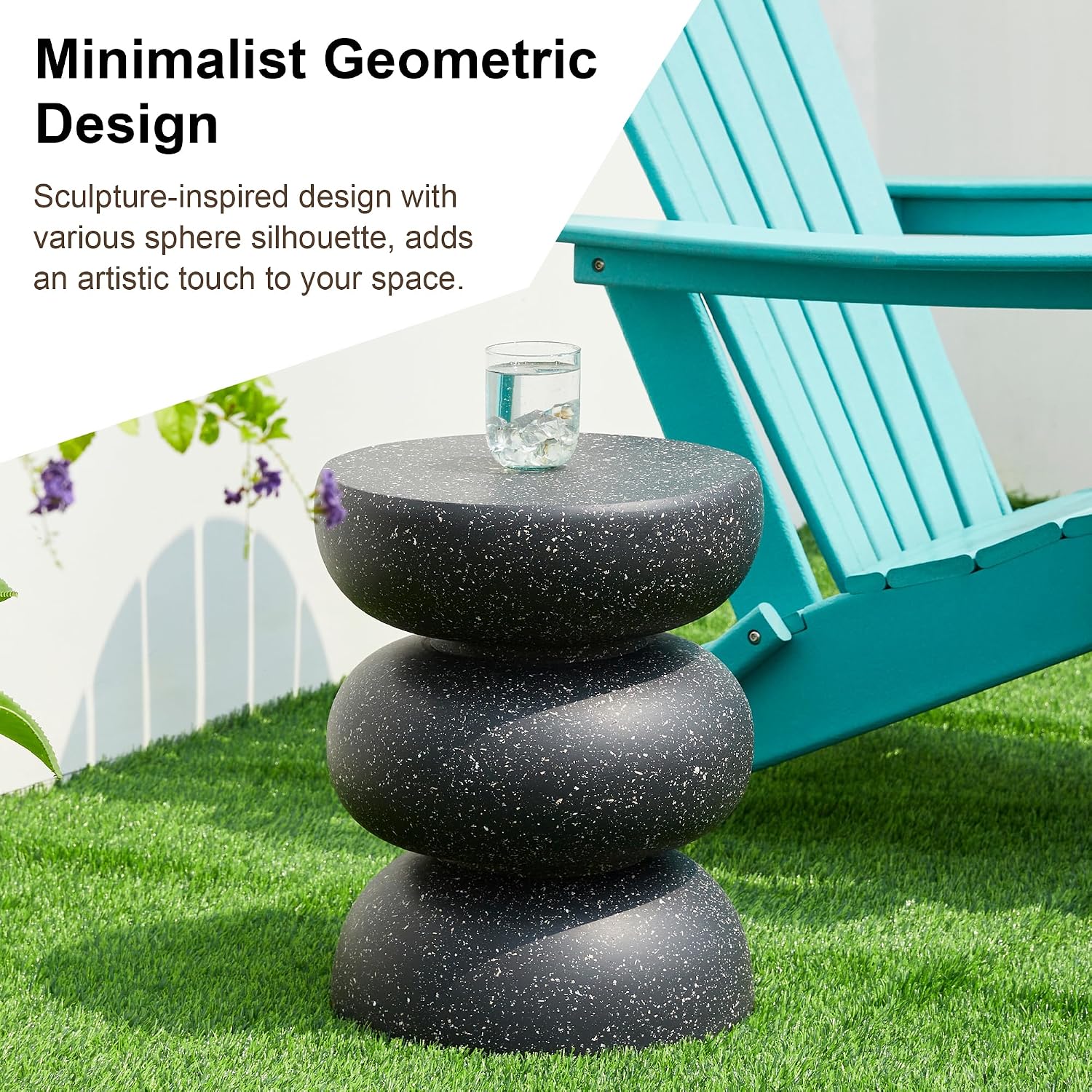 Glitzhome Outdoor Side Table, 18' H Decorative Garden Stool MGO Faux Terrazzo End Table, Heavy Duty Indoor Outdoor Round Planter Stand for Living Room Bedroom Patio Deck Poolside,Black