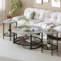 Recaceik Round Coffee Table and End Table Set of 3 with Storage, Modern Vintage Grey Coffee Table and Side Table for Living Room, Office, Apartment, Small Space