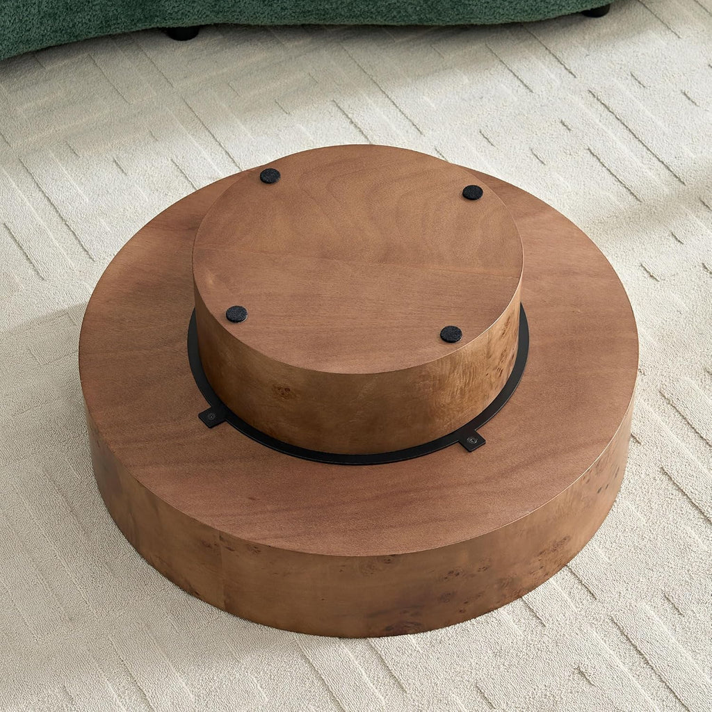 Burl Wood Coffee Table for Living Room Round Wood Coffee Table with Pedestal 31.49' Modern Circle Center Tables Accent Tables for Apartment, Easy Assembly-Brown