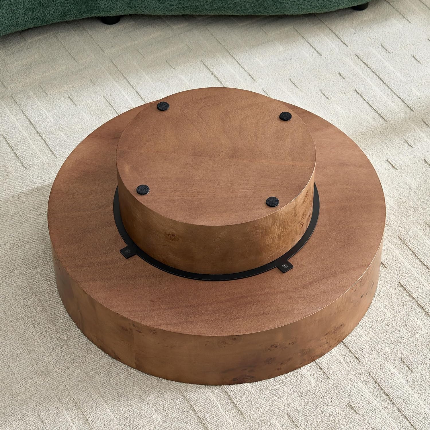 Burl Wood Coffee Table for Living Room Round Wood Coffee Table with Pedestal 31.49' Modern Circle Center Tables Accent Tables for Apartment, Easy Assembly-Brown