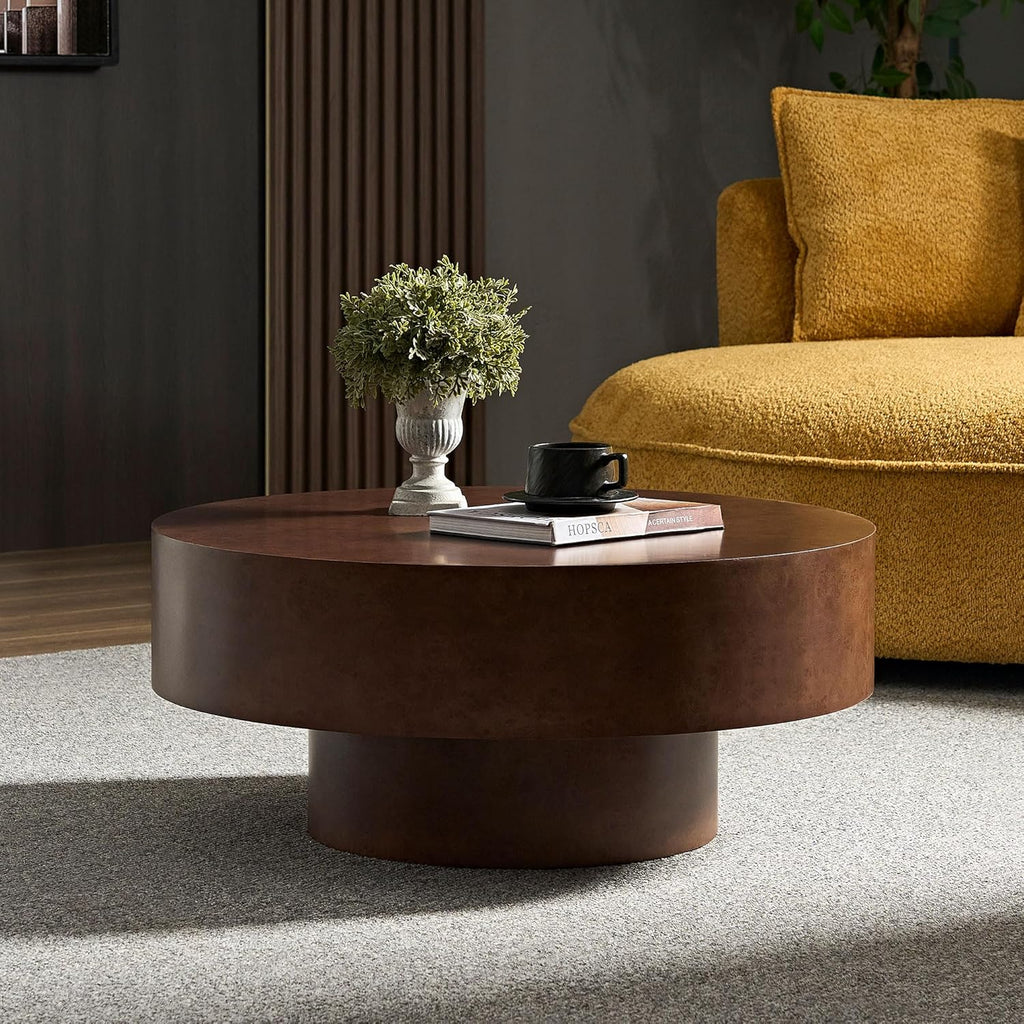 Burl Wood Coffee Table for Living Room Round Wood Coffee Table with Pedestal 31.49' Modern Circle Center Tables Accent Tables for Apartment, Easy Assembly-Walnut