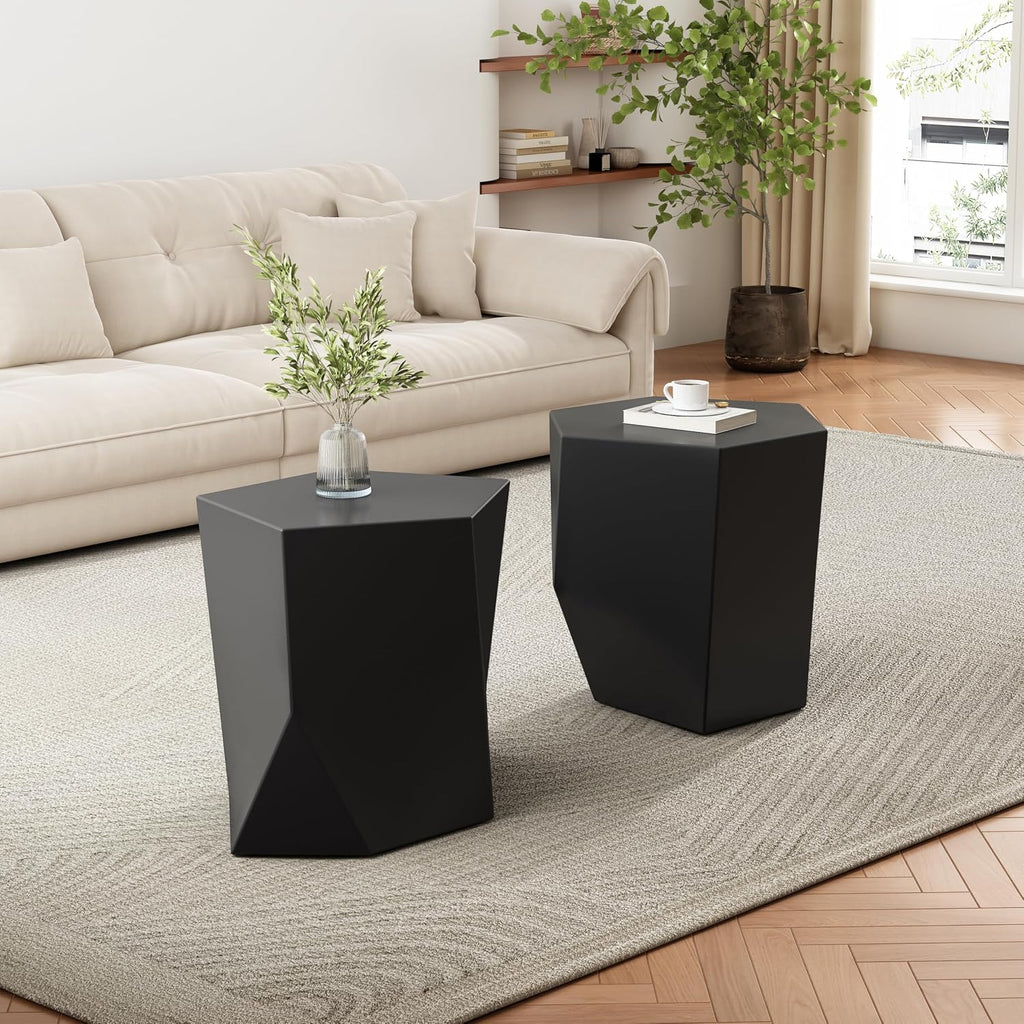 WILLIAMSPACE 30.25' Black Nesting Coffee Table Set of 2, Modern Irregular Center Tables for Living Room, Magnesium Oxide Accent Side Table for Indoor & Outdoor, No Need Assembly (Black)