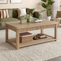 Homkdom Coffee Table, 39 Inch Modern Coffee Tables for Living Room with 2-Tier Storage & Wave-Edge, Oak Center Table for Bedroom/Office