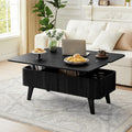 Fluted Lift Top Coffee Table, 3 in 1 Convertible Coffee Tables Converts to Dining Tables, Modern Oval Wooden Center Table with Storage for Living Room Office Small Space, Partial Assembly (Black)