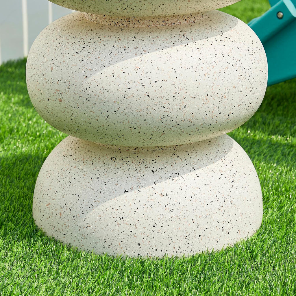 Glitzhome Outdoor Side Table, 18' H Decorative Garden Stool MGO Faux Terrazzo End Table, Heavy Duty Indoor Outdoor Round Planter Stand for Living Room Bedroom Patio Deck Poolside,White