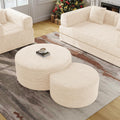 BSHOMGI Round Coffee Table Set of 2, Movable Ottoman for Corduroy Cloud Sectional Couches Circle Foam Round Side Table for Living Room, Entryway Set, 32'+17' Footrest No Assembly (Beige, 32'+17')