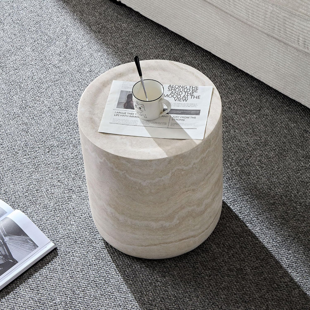 Round Side Table Small Coffee Table French Country Rustic Side Table End Table for Living Room Light Gray,No Assembly