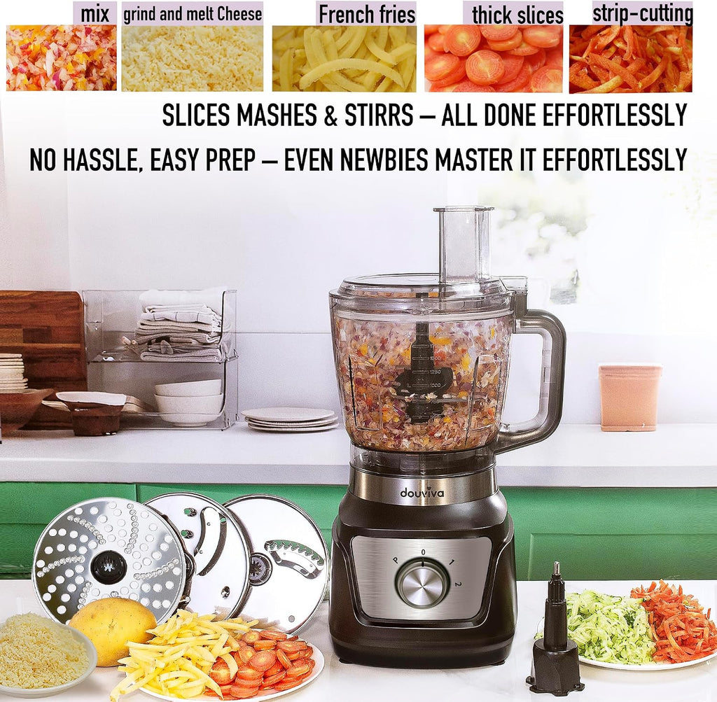 8-Cup Food Processor & Blender Combo, 1000W All-in-One Kitchen Blender for Ice Crushing, Smoothies & Dough, 24oz To-Go Cup, French Fry Cutter, Dishwasher Safe, Black