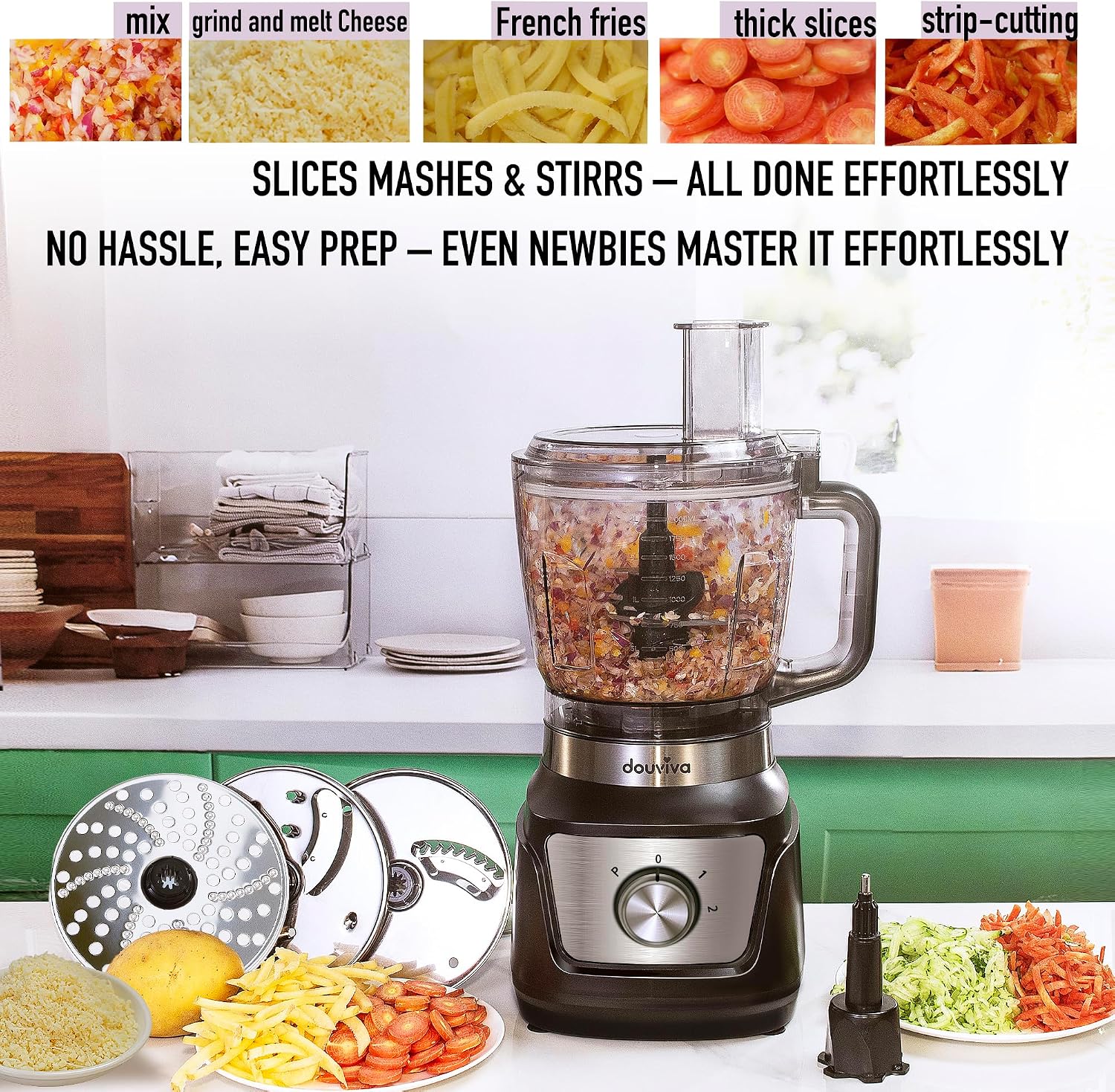 8-Cup Food Processor & Blender Combo, 1000W All-in-One Kitchen Blender for Ice Crushing, Smoothies & Dough, 24oz To-Go Cup, French Fry Cutter, Dishwasher Safe, Black