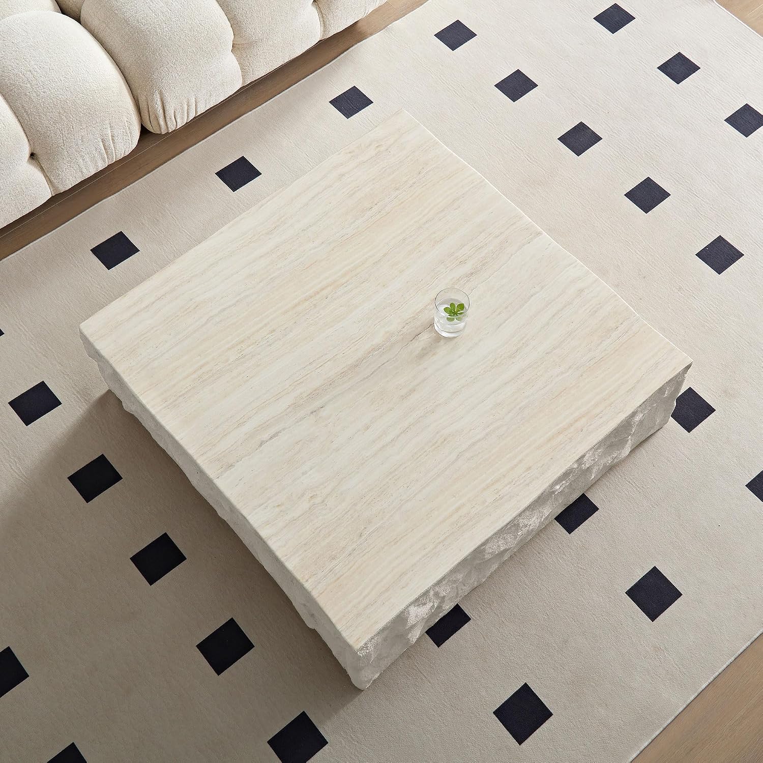Square Coffee Table for Living Room Modern Center Table for Apartment, No Need Assembly (Fiberglass 35.43'' Cement Stone Pattern)