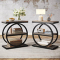 Tribesigns End Table Set of 2, Narrow End Table with 3 Storage Shelves, Wooden Side Table with Metal Frame, Small Sofa Side Table for Living Room, Grey Nightstand and Bedside Table for Bedroom