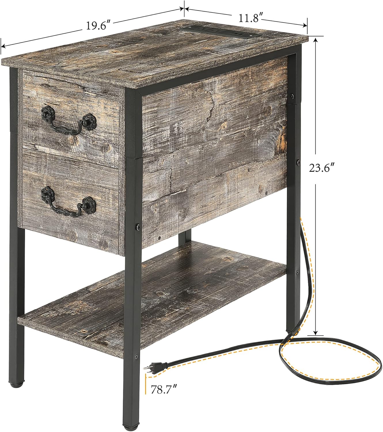 VECELO End Tables,Narrow Nightstands with Charging Station & USB Ports &Drawers,Night Stand for Living Room, Bedroom,Misty Gray