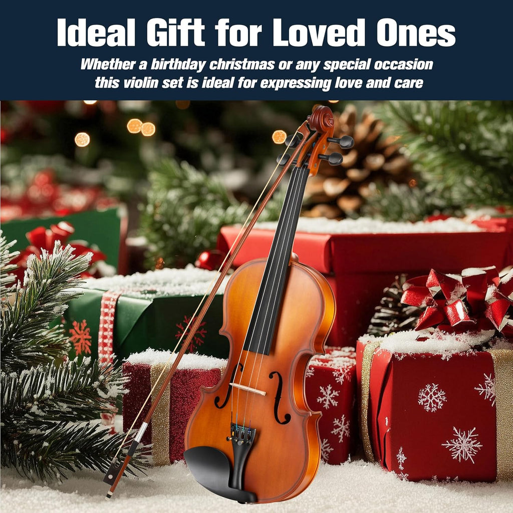 Mendini By Cecilio Violin 4/4 Full Size For Beginners - Fiddle Solidwood Kit with Hard Case - Acoustic Violins with Bow, Rosin, Tuner, Extra Strings & Bridge, Shoulder Rest and Lesson Book