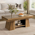 Tohomeor Coffee Table, 47.24' Farmhouse Wooden Rectangular Accent Center Tables with Storage Shelf Thick Base for Living Room, Home Office, Retro Brown
