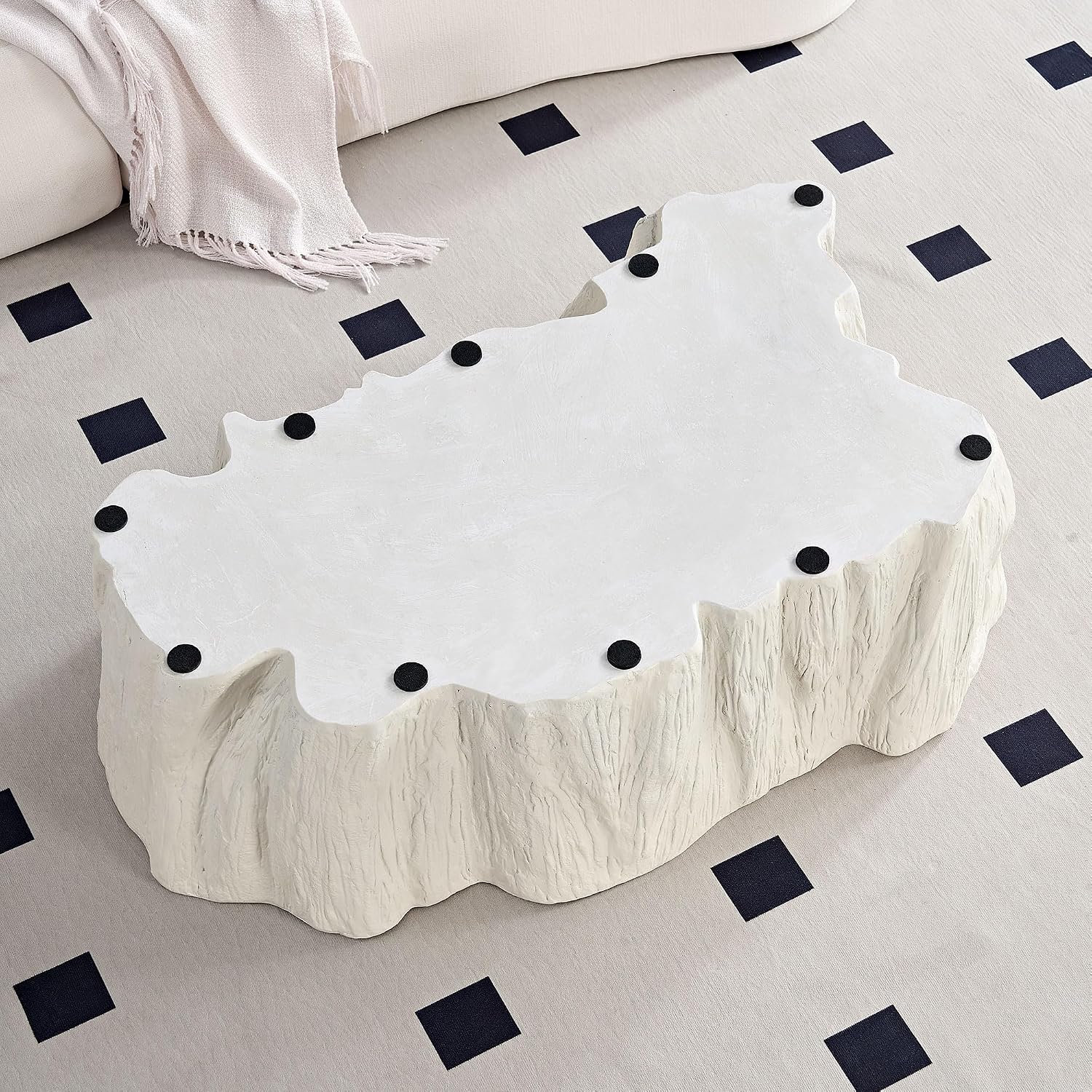 48.62' Coffee Table Modern Unique Shape Fiberglass Center Table for Living Room Apartment Office, No Need Assembly, Beige Tree Root Texture Pattern