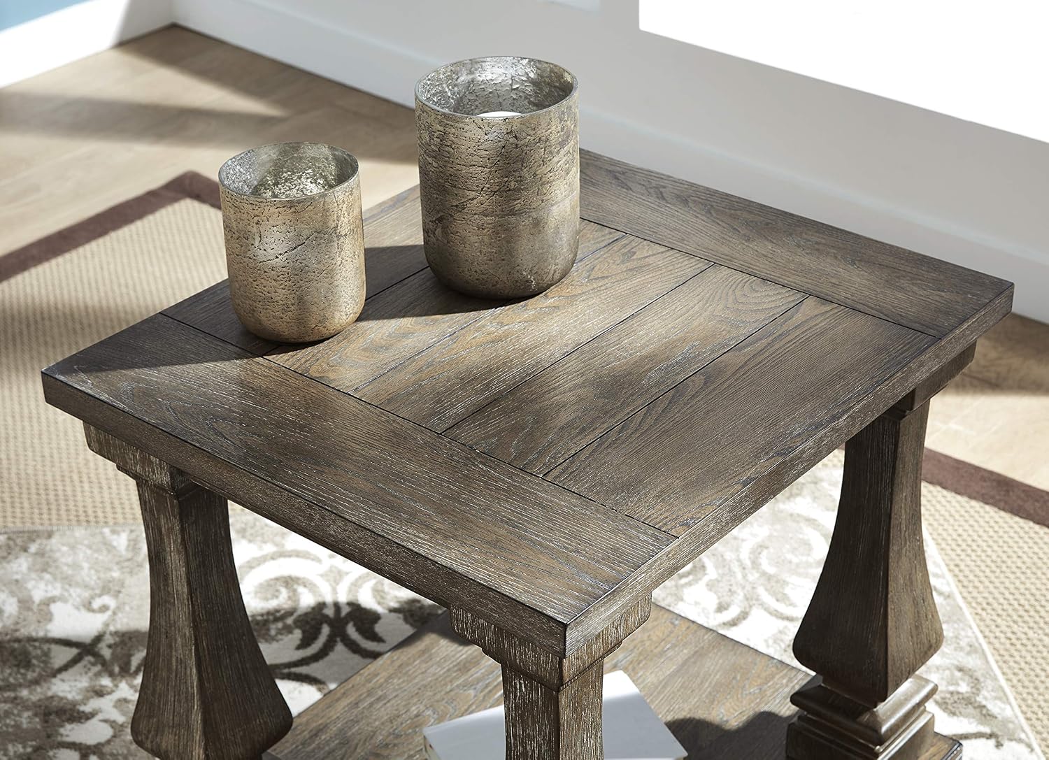 Signature Design by Ashley Johnelle Modern Country Rectangular End Table, Weathered Brown