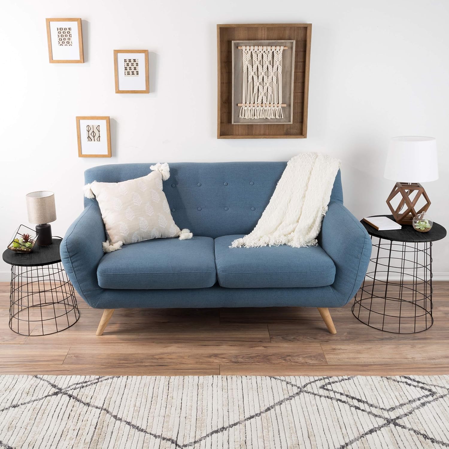 End Tables Set of 2 - Nesting Tables with Removable Wood Tops and Metal Basket Bases for Blanket Storage - Round Side Pieces for Living Room, Bedroom, or Home Office by Lavish Home (Black)