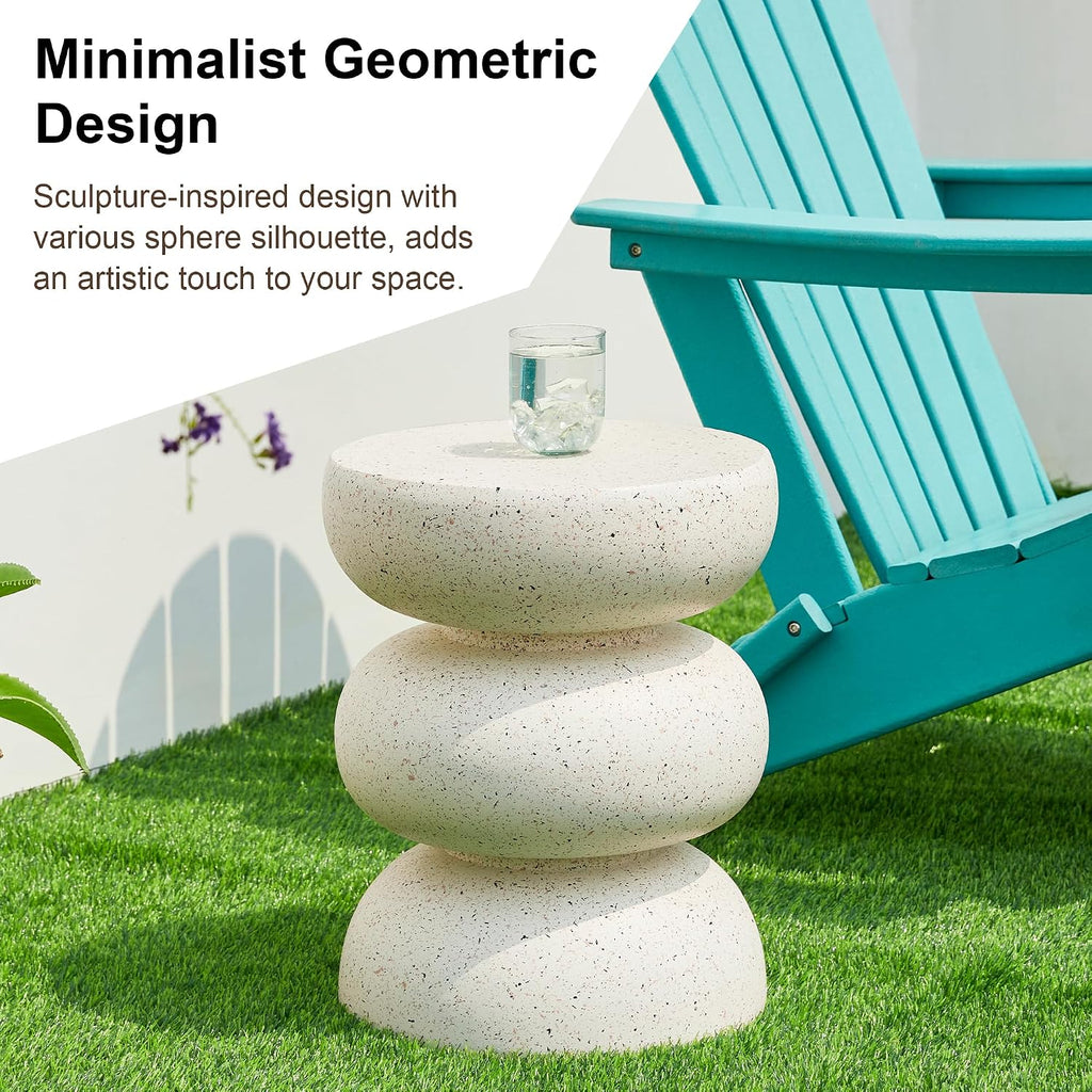 Glitzhome Outdoor Side Table, 18' H Decorative Garden Stool MGO Faux Terrazzo End Table, Heavy Duty Indoor Outdoor Round Planter Stand for Living Room Bedroom Patio Deck Poolside,White