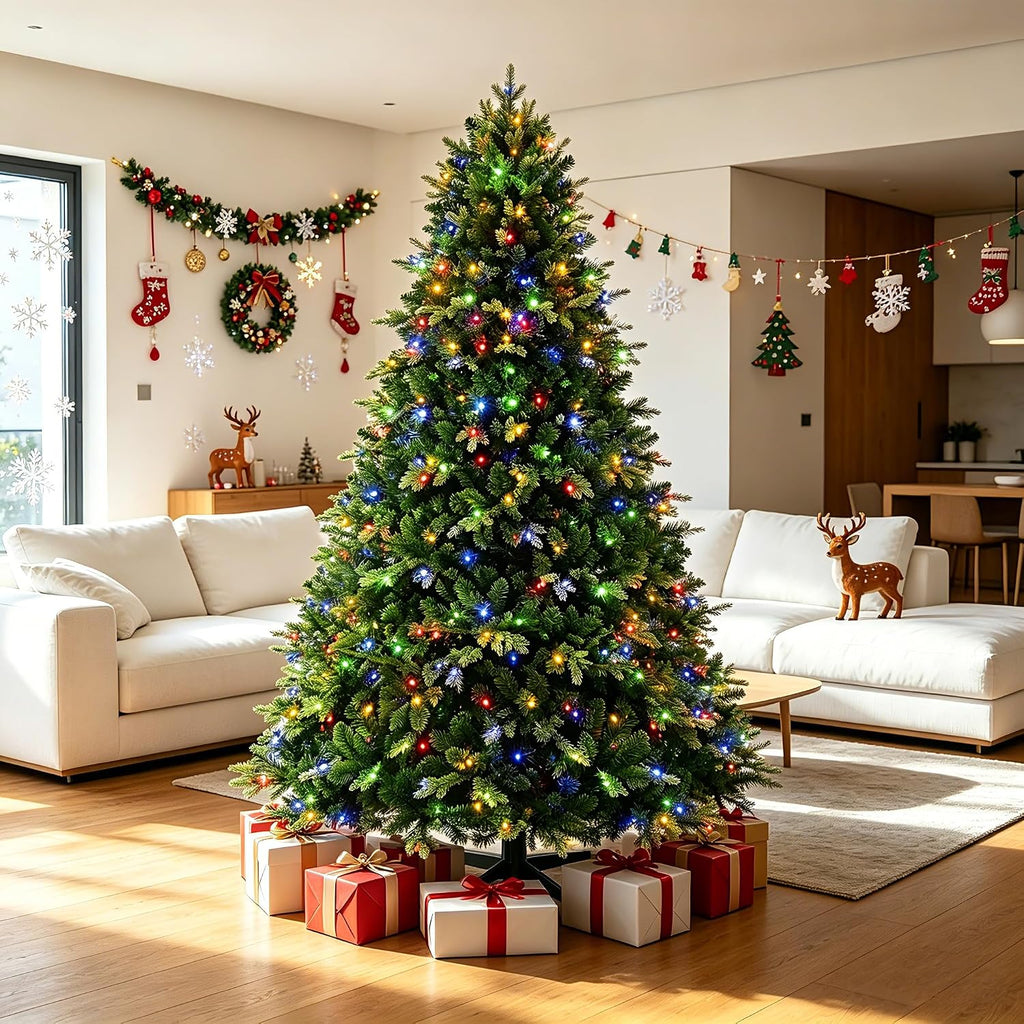 Pre-Lit Rotating Christmas Tree, 6.5FT Artificial for Home Decor | With Music,340 Warm White & Multi-color LED Lights,1036 PE+PVC Tip,Remote Control,Rotating Stand,8 Modes,Timed Design
