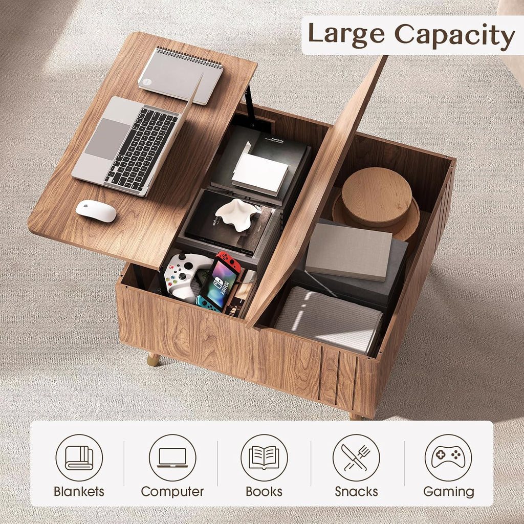 Square Coffee Table with Lift-Top & Flip-Top Storage, 36' Functional Modern Accent Center Table with Solid Wood Legs, Rustic Walnut Coffee Tables for Living Room Small Space or Office