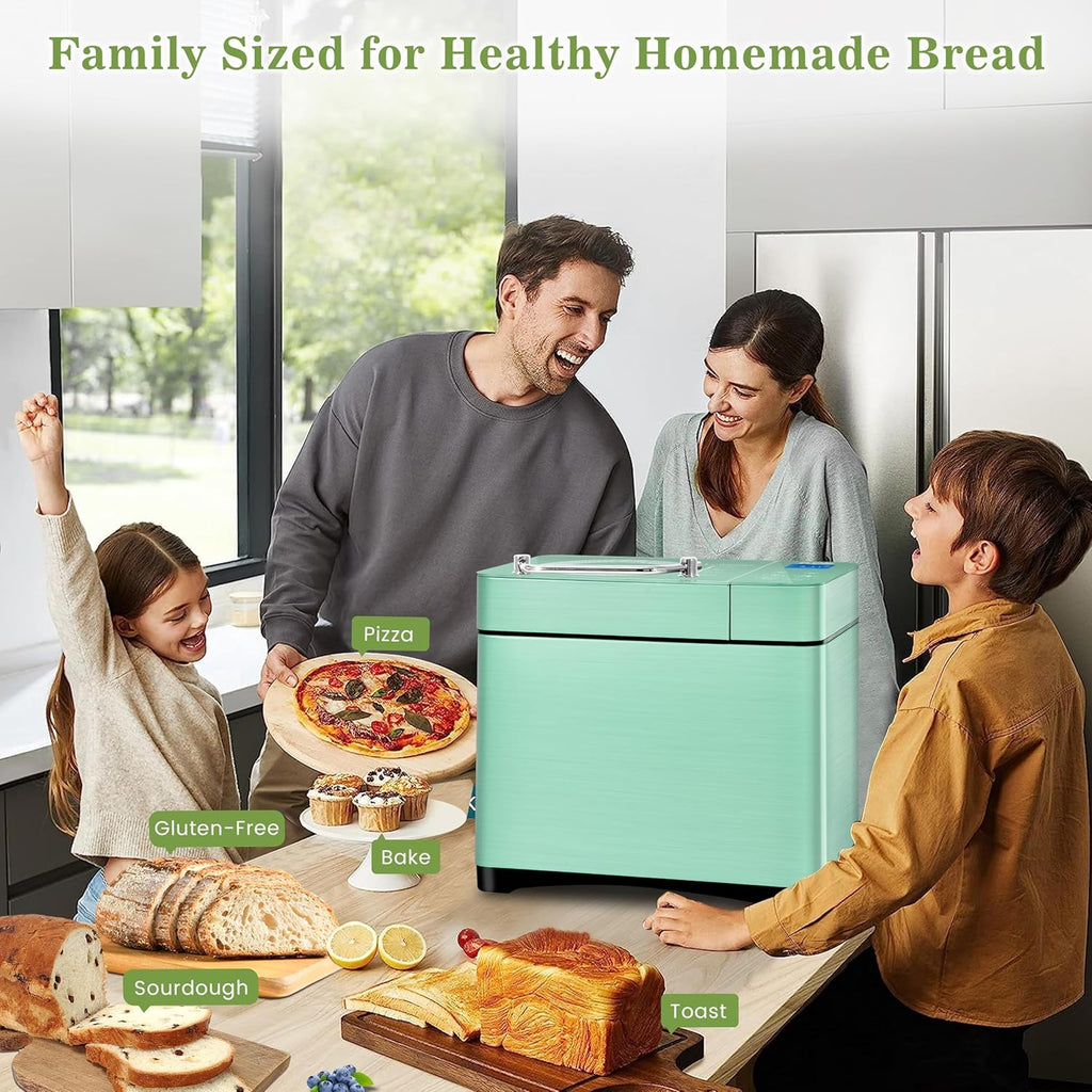 KBS 2.2LB Bread Maker, 710W Convection Bread Machine with Dual Heaters, Healthy Nonstick Ceramic Pan, Auto Nut Dispenser, 17-in-1 Bread Maker Machine for Gluten-Free, Touchscreen, 15H Delay Timer