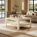 Christopher Knight Home Fenden Modern Farmhouse Coffee Table, 34.65' Square Wood Side Table with Soft Rounded Profile, 2-Tier Storage Design, Minimalist Table, Space Saving for Living Room, Natural