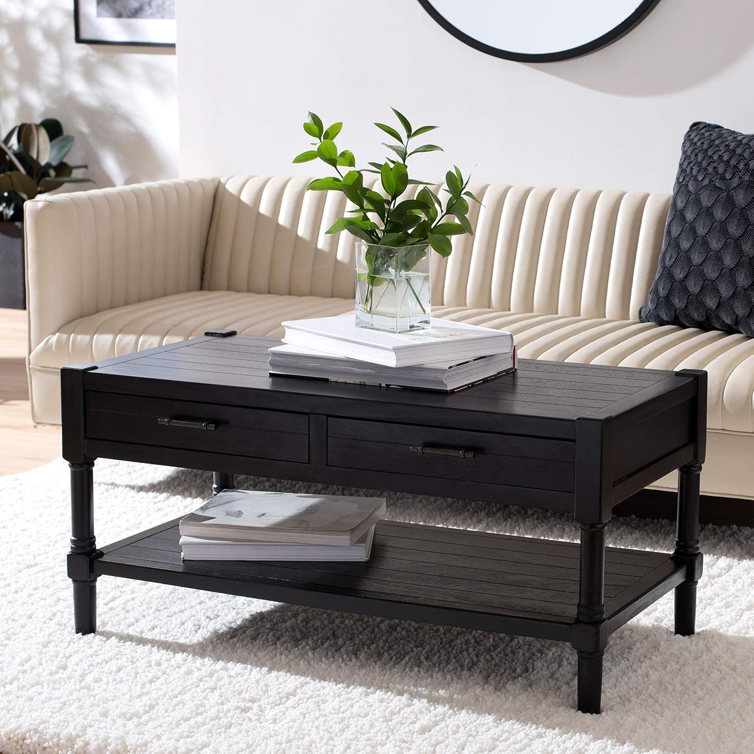 Safavieh Home Collection Filbert Black 2-Drawer Bottom Shelf Coffee Table COF5703B