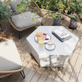 UPHA 35' Hexagon Outdoor Coffee Table, Modern Hollow Concrete Patio Table, Small Minimalist Low Accent Table for Living Room, Balcony, Deck, Backyard, Off-White