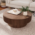 39.37'' Round Coffee Table with Storage, Solid Wood Veneered Modern Drum Coffee Table Accent Tea Table for Living Room, Bedroom, Apartment or Office-Walnut
