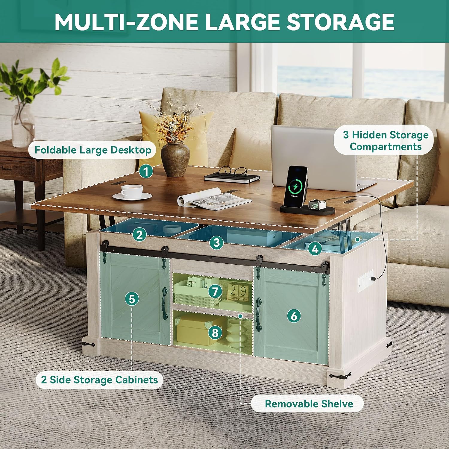 YITAHOME Lift Top Coffee Table with Storage, 4 in 1 Multi-Function Rectangle Center Table with Charging Station&USB Port, Living Room Table w/Large Hidden Space, for Bedroom, Home Office, Brown Top