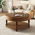Hayzz Round Coffee Table with Storage 31.5 Inch, Modern Lift Top Accent Coffee Table with Hidden Compartment & Lower Shelf, Adjustable Leveling Feet, Easy Assembly for Living Room, Walnut Brown