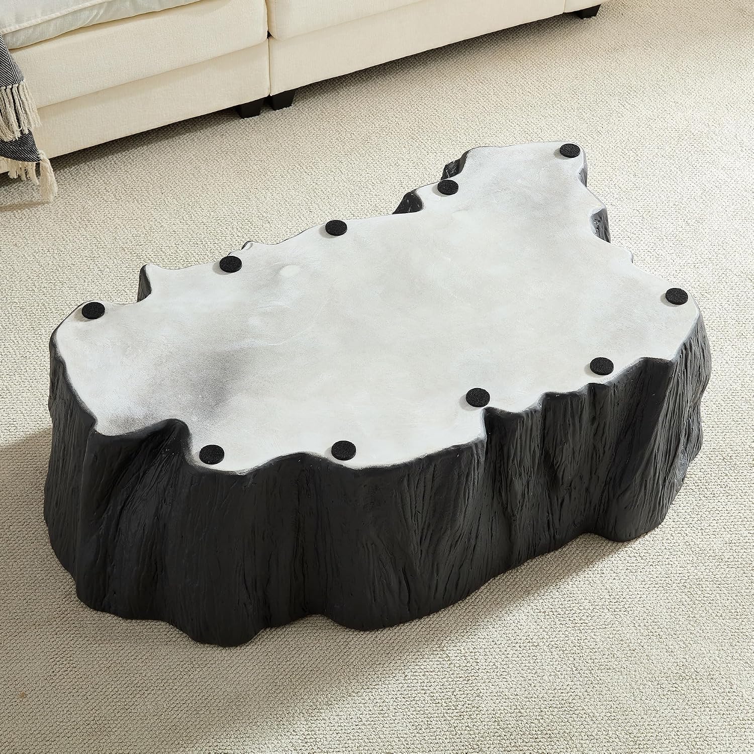 48.62' Coffee Table Modern Unique Shape Fiberglass Center Table for Living Room Apartment Office, No Need Assembly, Black Tree Root Texture Pattern