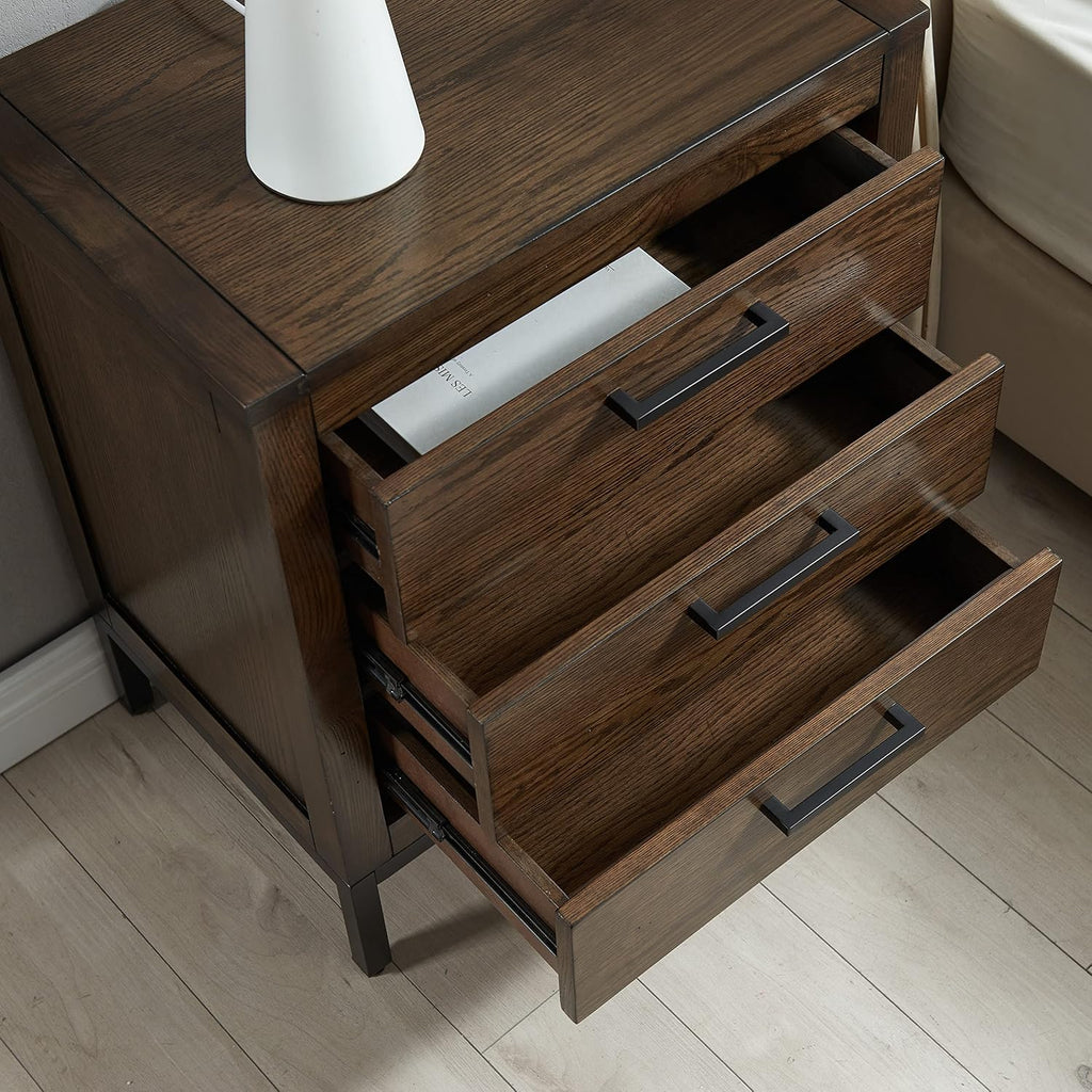 Leick Home Tableau Nightstand Side Table with Drawer and Lower Cabinet Rustic Modern – USB-C Fast Charging Station – Durable Solid Wood – Living Room, Bedroom, Office, Distressed Riverstone, 9076