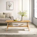 Roundhill Furniture Arona Mid-Century Modern Wood Shelf Coffee Table, Natural Oak Finish